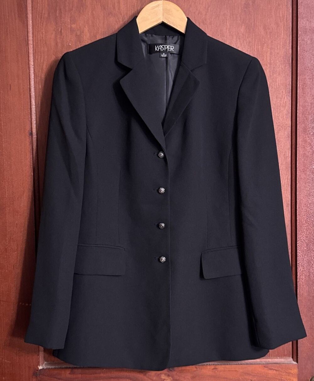 Kasper Women’s Size 6 Black Blazer Silver Button Tailored Career Suit Jacket